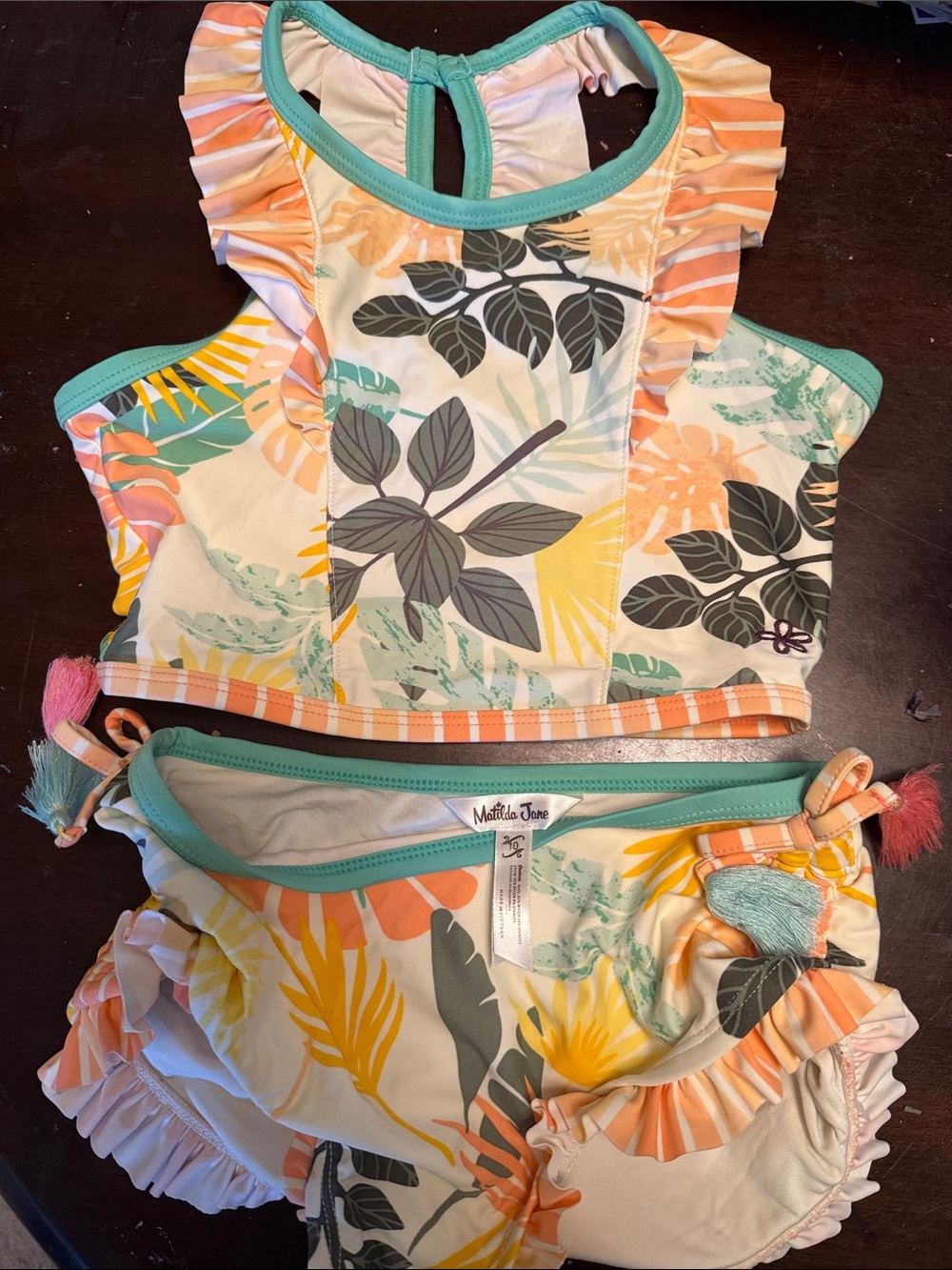 Matilda Jane Coral & Mint Tropical Ruffle Bikini Set